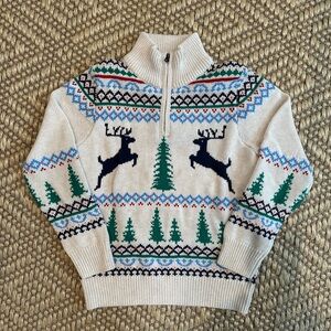 Boys Crewcuts Cream and Blue Reindeer Sweater
